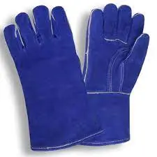 BLUE WELDING GLOVE PREMIUM SELECT LEATHER KEVLAR THREAD, 14" LENGTH REINFORCED THUMB AND PALM